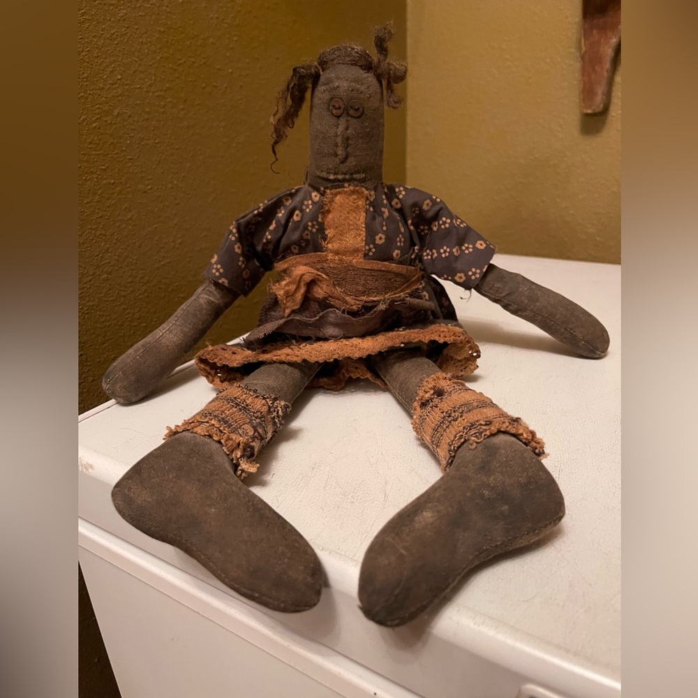 Handcrafted Brown Fiber Art Doll with Folk Charm